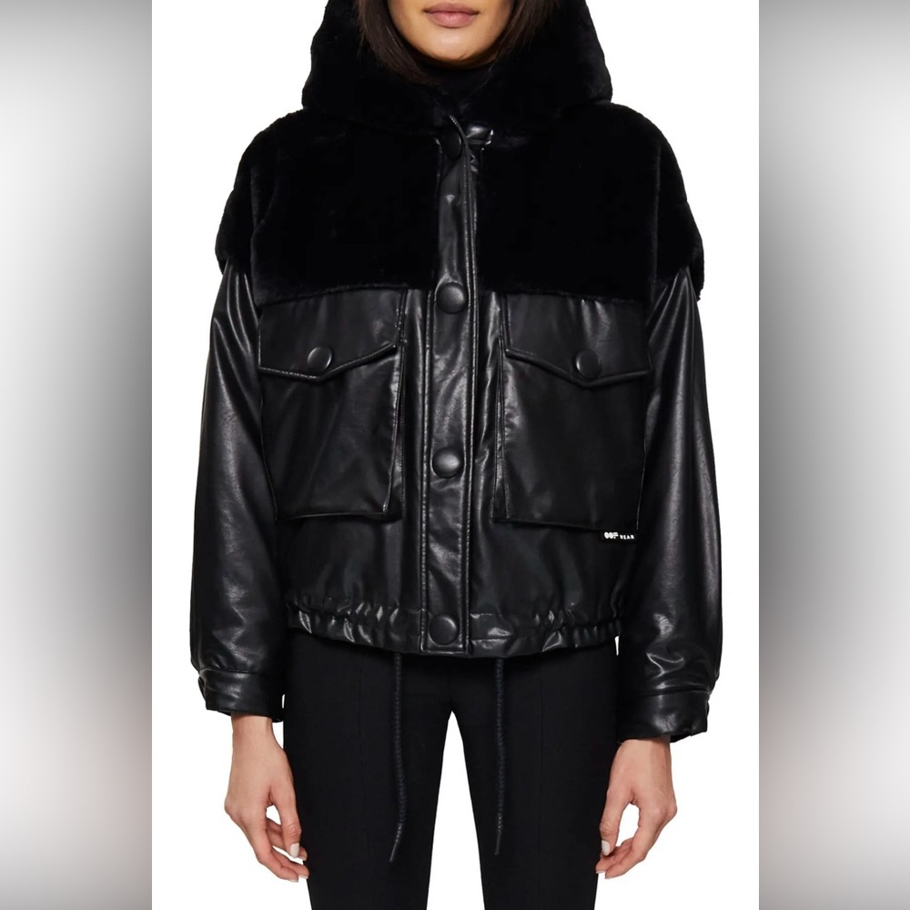 Brand New OOF WEAR Faux fur& Faux leather hooded jacket